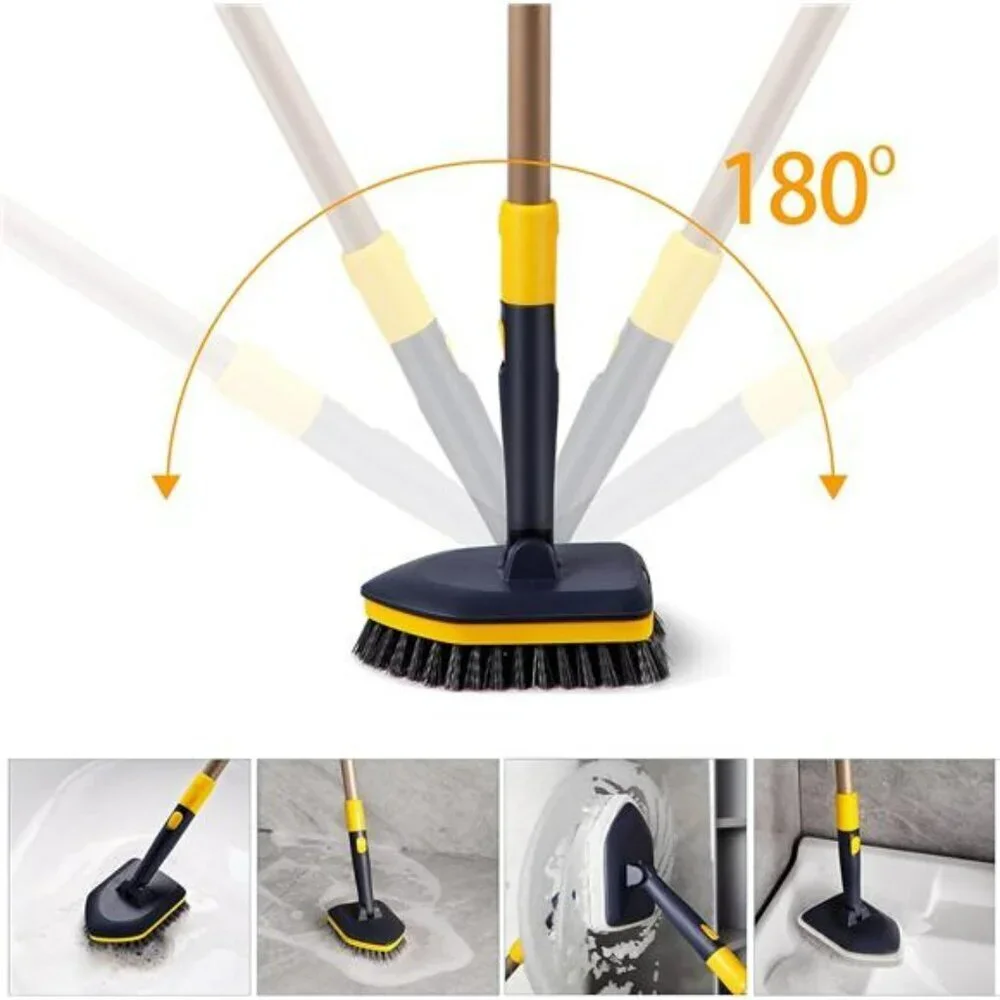 Long handle tile tub scrubber brush with 3 heads for shower bath wall floor